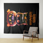 Tenture Fête d'Halloween Chat Noir Citrouille Horreur Effr (En situation (horizontale))