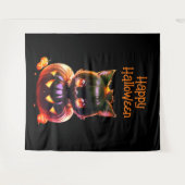 Tenture Fête d'Halloween Chat Noir Citrouille Horreur Effr (Devant (Horizontal))