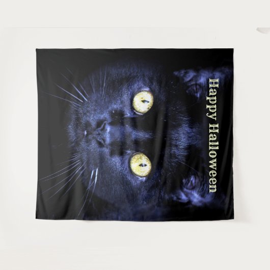 Tenture Fête d'Halloween Chat Noir Effrayant Nuit d'Horreu (Devant (Horizontal))