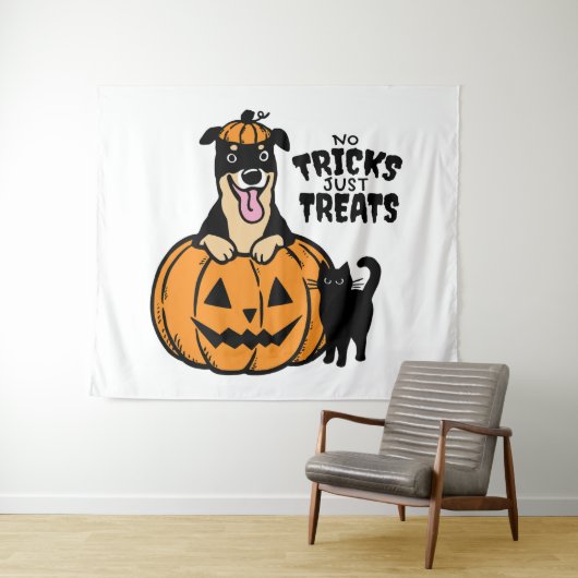 Tenture Fête d'Halloween Rottweiler Pas de Farces Rien que (En situation (horizontale))
