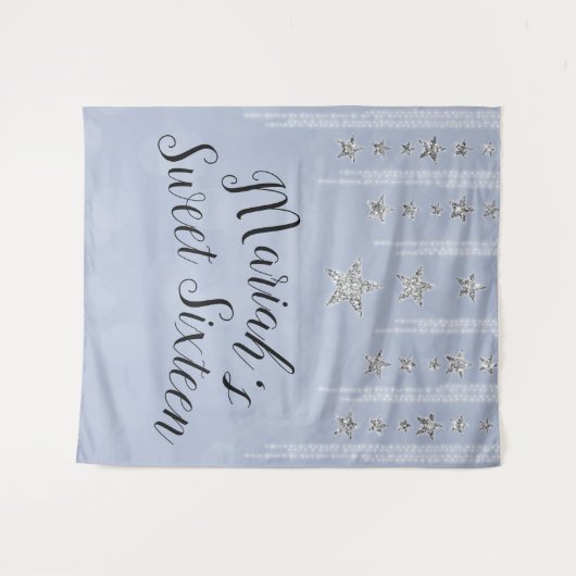 Tenture Fête Douce 16 Bleu Bébé et Étoiles Pailletées Arge (Devant (Horizontal))