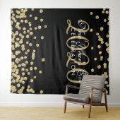 Tenture Fête du Nouvel An Toile de Fond Or Noir Confettis (En situation (horizontale))