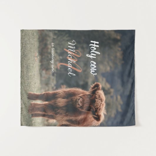 Tenture Fête du premier anniversaire avec monogramme de ve (Devant (Horizontal))