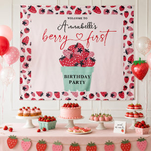 Tenture Fête du premier anniversaire de Baie de fraise