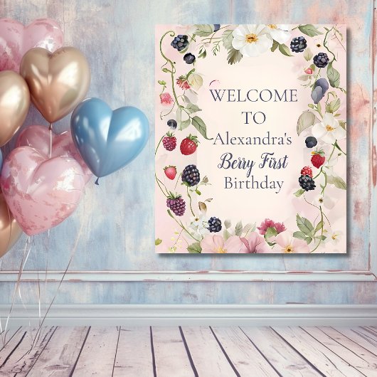 Tenture Fête du premier anniversaire Fraise Tagada