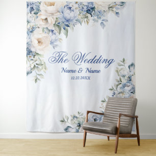 Tenture Fête Dusty Blue Watercolor Fleurs d'ivoire Feuille
