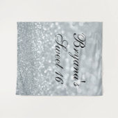 Tenture Fête Sweet 16 Pailletée Étincelante de Blanc (Devant (Horizontal))