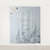 Tenture Feuillage et fleurs élégants à l'aquarelle bleu po (Devant)