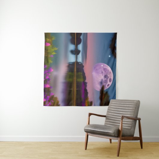 Tenture Feuillage pourpre Lune et lac paisible (En situation (horizontale))