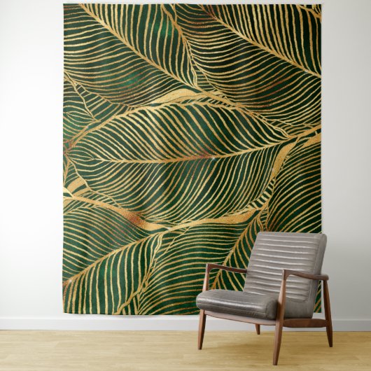 Tenture Feuille d'or Forêt verte Élégant Motif (En situation)