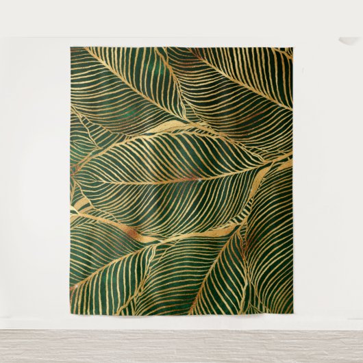 Tenture Feuille d'or Forêt verte Élégant Motif (Devant)