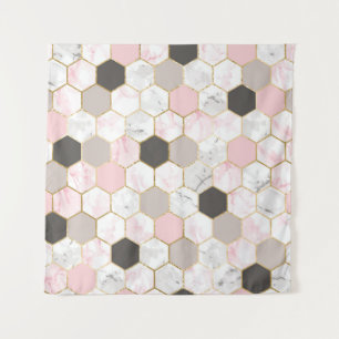 Tenture Feuille d'or géométrique, motif hexagone en marbre