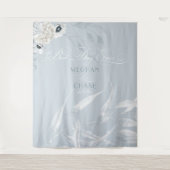 Tenture Feuille élégante aquarelle blanche bleu poussiéreu (Devant)