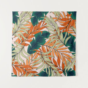 Tenture Feuille vert tropical beige, motif sans soudure.