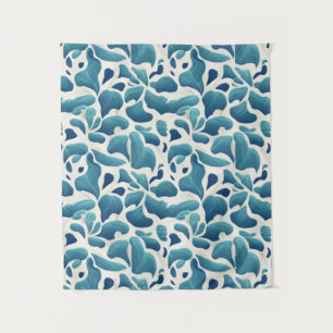 Tenture Feuilles Abstraits blancs et bleus Motif côtier