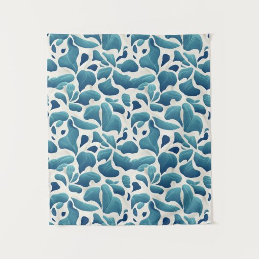 Tenture Feuilles Abstraits blancs et bleus | Motif côtier (Devant)
