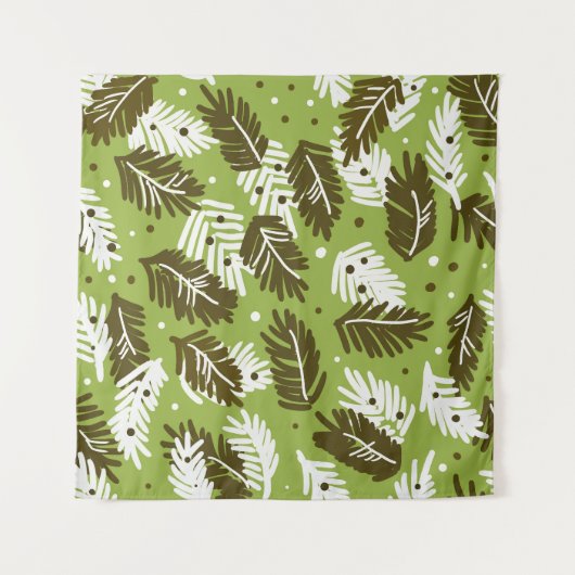 Tenture Feuilles blancs verts : Motif conifère (Devant)