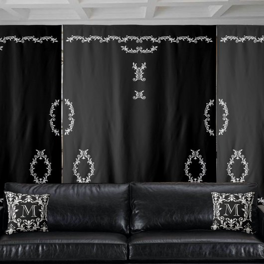 Tenture Feuilles d'Acanthus Florales Noir & Blanc Faites v