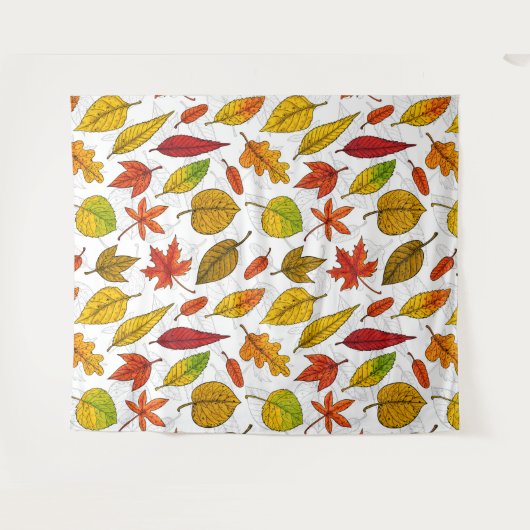 Tenture Feuilles d'automne en blanc (Devant (Horizontal))