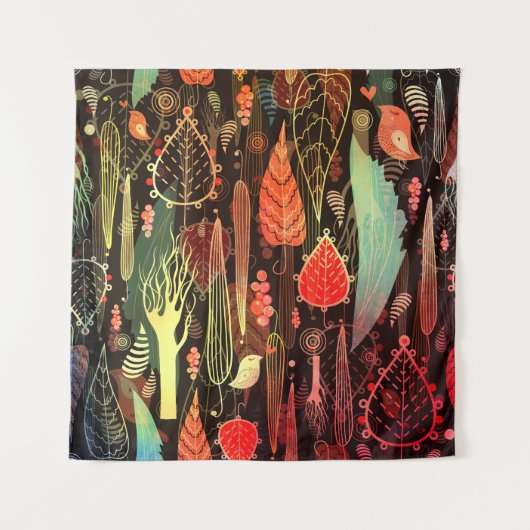 Tenture Feuilles d'automne : motif transparent foncé. (Devant)