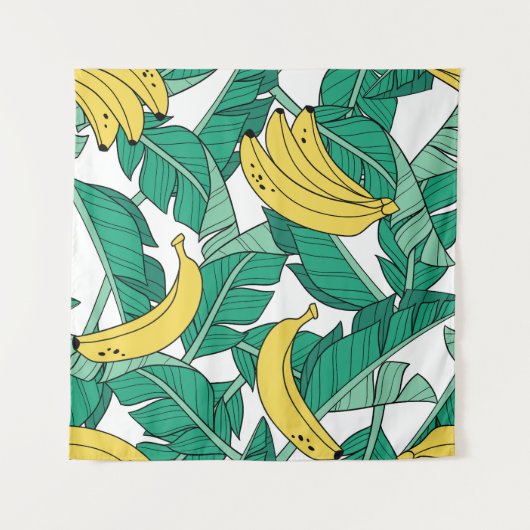 Tenture Feuilles de bananes : Motif Vintage blanc. (Devant)