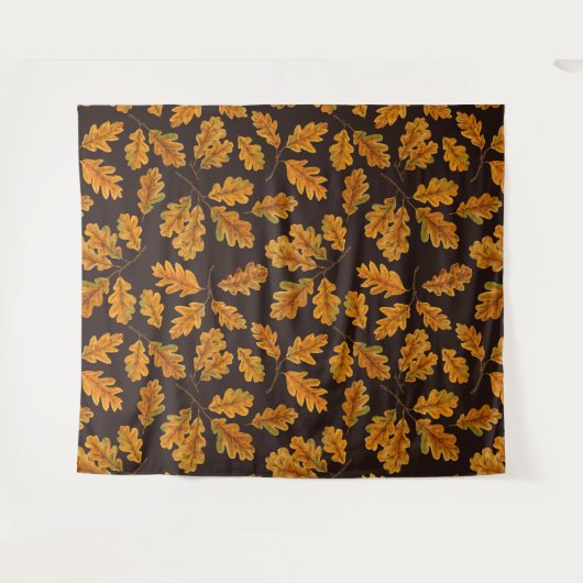 Tenture Feuilles de chêne automnal sur brun foncé (Devant (Horizontal))