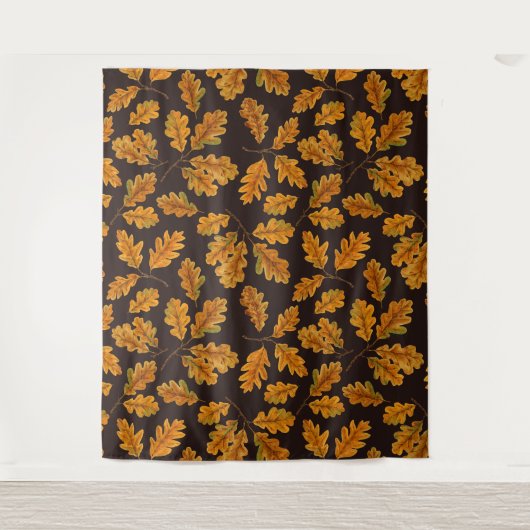 Tenture Feuilles de chêne automnal sur brun foncé (Devant)