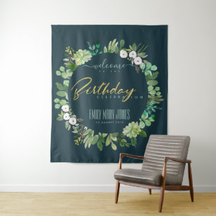 Tenture FEUILLES DE NAVY SUCCULENTES Aquarelle BIENVENUE A