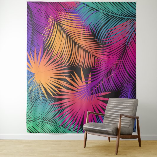 Tenture Feuilles de palmier tropical Jungle Arc-en-ciel (En situation)