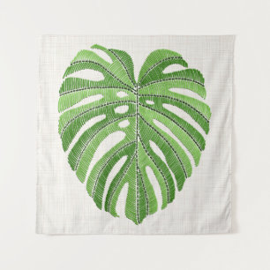 Tenture Feuilles de palmiers brodés. Monstère tropicale ve