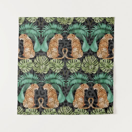 Tenture Feuilles de tigres : Aquarelle Jungle sans joint. (Devant)