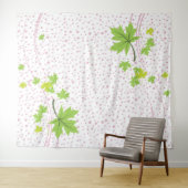 Tenture Feuilles d'érable vertes et pois roses (En situation (horizontale))