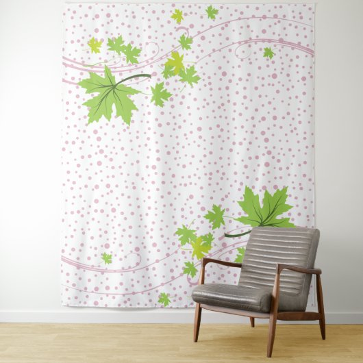 Tenture Feuilles d'érable vertes et pois roses (En situation)