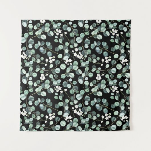 Tenture Feuilles d'Eucalyptus : Motif de fleurs blanches (Devant)