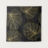 Tenture Feuilles dorées de monstera, florale romantique sa (Devant (Horizontal))