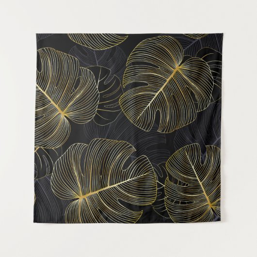 Tenture Feuilles dorées de monstera, florale romantique sa (Devant)