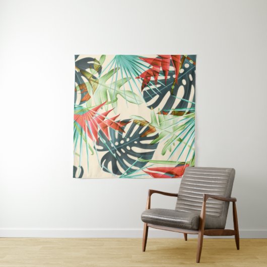 Tenture Feuilles et fleurs tropicaux : Motif dynamique (En situation (horizontale))