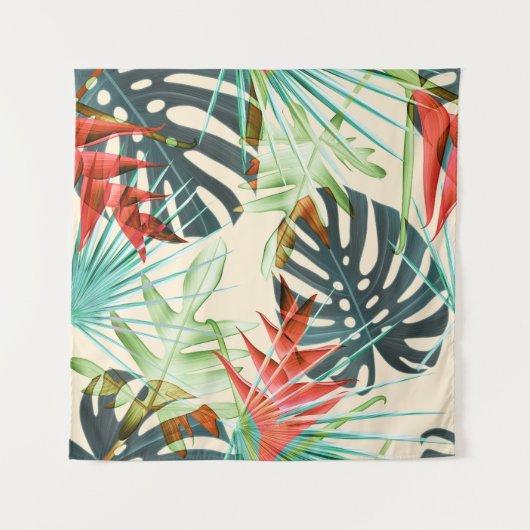 Tenture Feuilles et fleurs tropicaux : Motif dynamique (Devant)