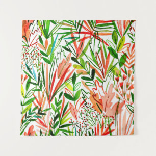 Tenture Feuilles exotiques, fleurs, aquarelle de la forêt