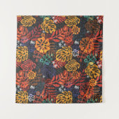 Tenture Feuilles exotiques sur denim, impression transpare (Devant (Horizontal))