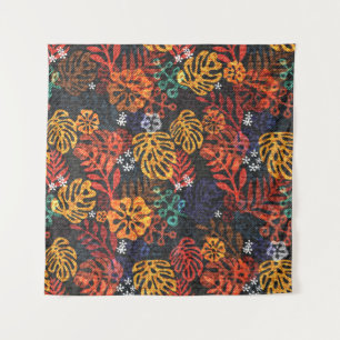 Tenture Feuilles exotiques sur denim, impression transpare