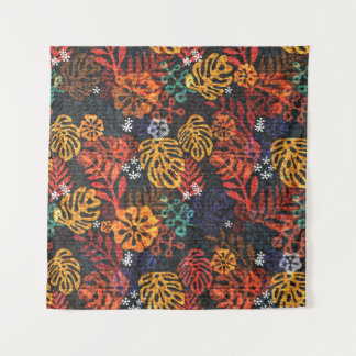 Tenture Feuilles exotiques sur denim, impression transpare