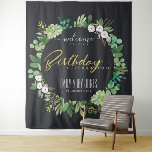 TENTURE FEUILLES SUCCULENTES AQUARELLE BIENVENUE ANNIVERSA