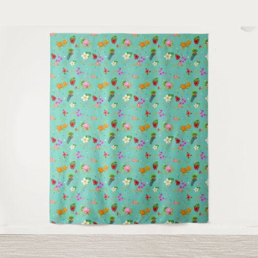 Tenture Feuilles tropicaux en Turquoise (Devant)