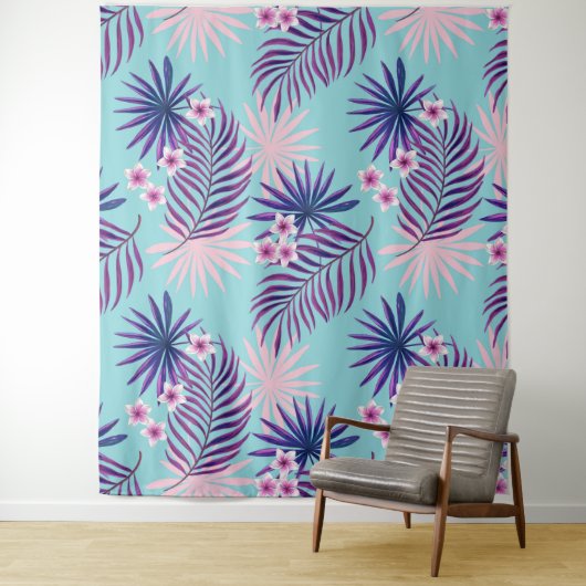 Tenture Feuilles tropicaux et fleurs 2 (En situation)