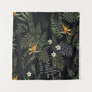 Tenture Feuilles tropicaux et fleurs dans le style de la n