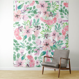 Tenture Feuilles vertes de fleurs roses Motif Fille Design