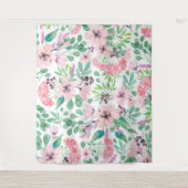 Tenture Feuilles vertes de fleurs roses Motif Fille Design (Devant)