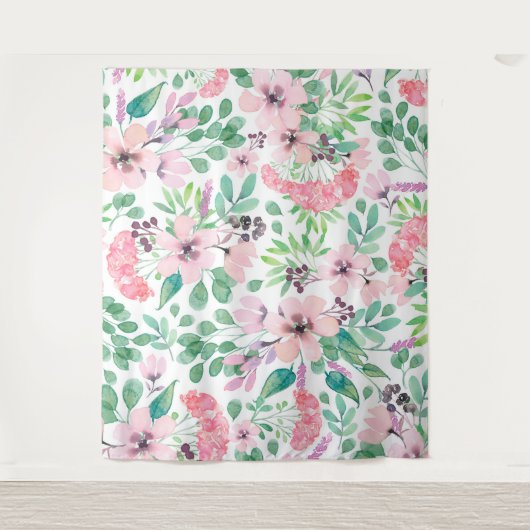 Tenture Feuilles vertes de fleurs roses Motif Fille Design (Devant)