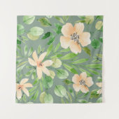 Tenture Feuilles verts, Fleurs roses : Aquarelle. (Devant (Horizontal))